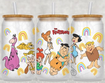 Flinstones Libbey Glass Wrap, 16 Oz and 20oz Glass Can Wrap PNG, Glass Tumbler Wrap, Glass Can Sublimation Wrap Design Download