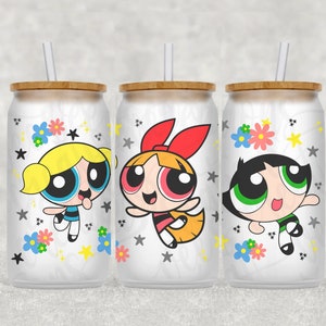 Power Puff Girls Libbey Glass Wrap, 16 Oz and 20oz Glass Can Wrap PNG, Glass Tumbler Wrap, Glass Can Sublimation Wrap Design Download