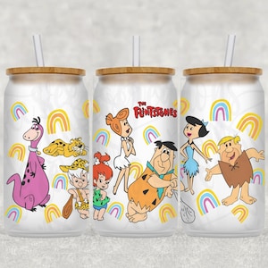 Flinstones Libbey Glass Wrap, 16 Oz and 20oz Glass Can Wrap PNG, Glass Tumbler Wrap, Glass Can Sublimation Wrap Design Download