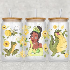 Tiana Princess and Frog Libbey Glass Wrap, 16 Oz and 20oz Glass Can Wrap PNG, Glass Tumbler Wrap, Glass Can Sublimation Wrap Design Download