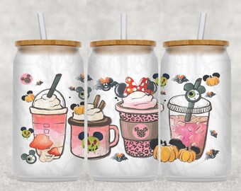 Minnie Halloween Cups Libbey Glass Wrap, 16 Oz y 20oz Glass Can Wrap PNG, Glass Tumbler Wrap, Glass Can Sublimation Wrap Design Descargar