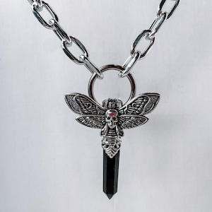 Crystal Necklace Black Death Moth Edgy Dark Goth