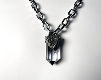 Collar de cristal con forma de cruz y corazón, estilo punk, gótico, rosa, negro y rojo transparente.
