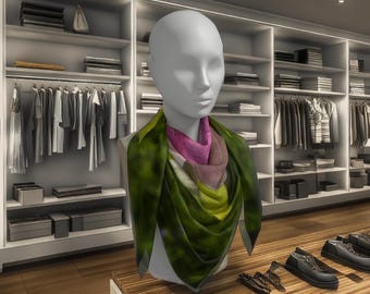 Magnolia Flower Silk Scarf: Floral Art, Colorful Pinks & Greens