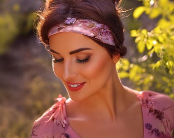 Pink Cherry Blossom Headband: Eco-Polyester Spandex Multi-Use Accessory