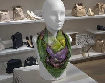 Oak Leaf Hydrangea Silk Scarf: Luminous Floral Print, Fall Fashion