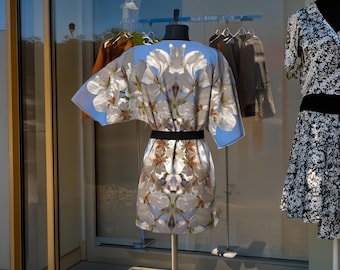Mulberry Silk Kimono Robe: Cherry Blossom Print, Artisan Loungewear