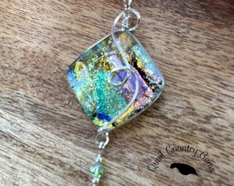 Multi-color Fused Dichroic Glass Pendant Wirewrapped