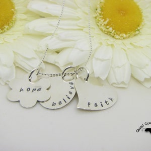 Personalized Hand Stamped Necklace Pendant in Sterling Silver, Faith, Hope, Believe image 2