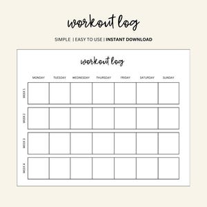 Workout Log Printable Workout Tracker Simple Fitness Tracke Weight Loss ...
