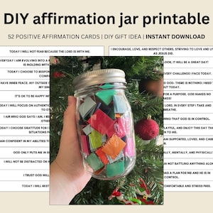 52 Cartões DIY Devocionais Diários Afirmações em Pote Ideia de Presente Imprimível de Afirmações Imprimíveis, Presente Cristão para Mulheres ou Presente para Homens