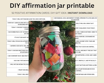 52 Cards DIY Daily Devotional Affirmation Jar Printable Gift Idea of Printable Affirmations, Christian Gift for Women or Gift for Men