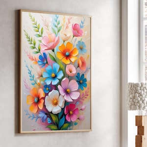 Abstrakte Blumenmalerei Bunter Blumendruck Druckbare digitale Wandkunst für Wohnkultur & Geschenke Maximalist Design Digital Download