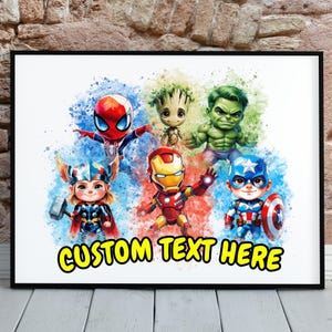 Personalized Super Heroes Wall Art for Boys Room, Custom Name Super Heroes Decor, boys room decor Prints Kids Room Wall Art Nursery Decor