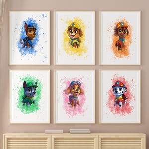 Watercolor Rescue Pups Wall Art Set of 8 Cute Cartoon Decor for Kids Room – Digital Download Nursery Prints Playful Animal Poster