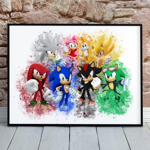 Watercolor Posters, Game Poster, Sonic the Hedgehog Wall Art, Girl, Boy, Kid, Wall Decor, Watercolor Printable Digital Download
