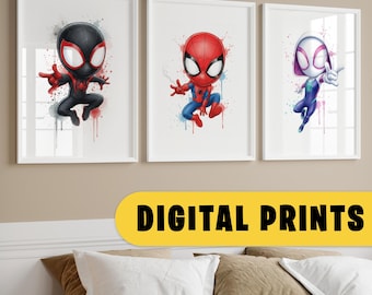Spiderman Nursery Decor: Superhero Wall Art Prints, Set of 3 (Digital Download)