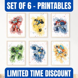 Transformers poster set van 6: kinderkamer decor muurkunst print, afdrukbaar voor kinderen, jongenskamer decor (digitale download)