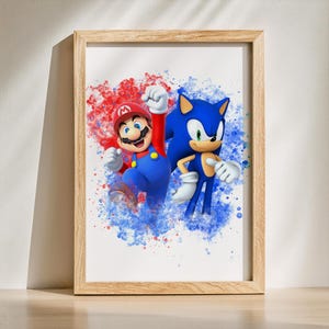 Mario en Sonic the Hedgehog aquarel kunst print Super Mario poster kinderkamer muur decor verjaardagscadeau Home decor digitale download