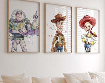 Toy Story Printable Wall Art Set of 12, Woody Buzz Lightyear, Wall Art, Girl, Boy, Kid, Wall Decor, Watercolor Nursery Digital Download