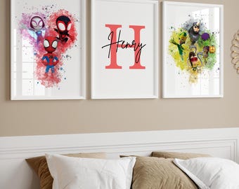 Superhero Kids Room Decor: Personalized Name Art Prints (Digital Download)