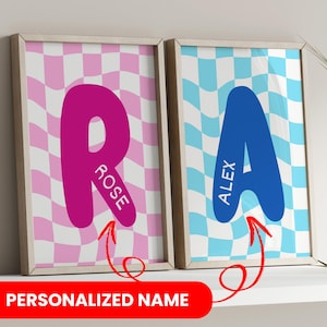 Pôster xadrez personalizado | Nome inicial personalizado | Decoração para quarto de bebê menino | Presentes para berçário de menino | Download digital