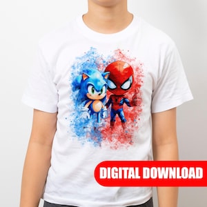 Spider-Man and Sonic the Hedgehog Watercolor Art PNG Spider-Man Poster Kids Birthday Gift Spidey Sonic PNG  Sonic Birthday Digital Download