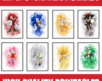 Sonic the Hedgehog Watercolor Art Prints: Set of 8 Watercolor Posters (Digital Download) | Wall Art, Kids Room Decor, Digital Print