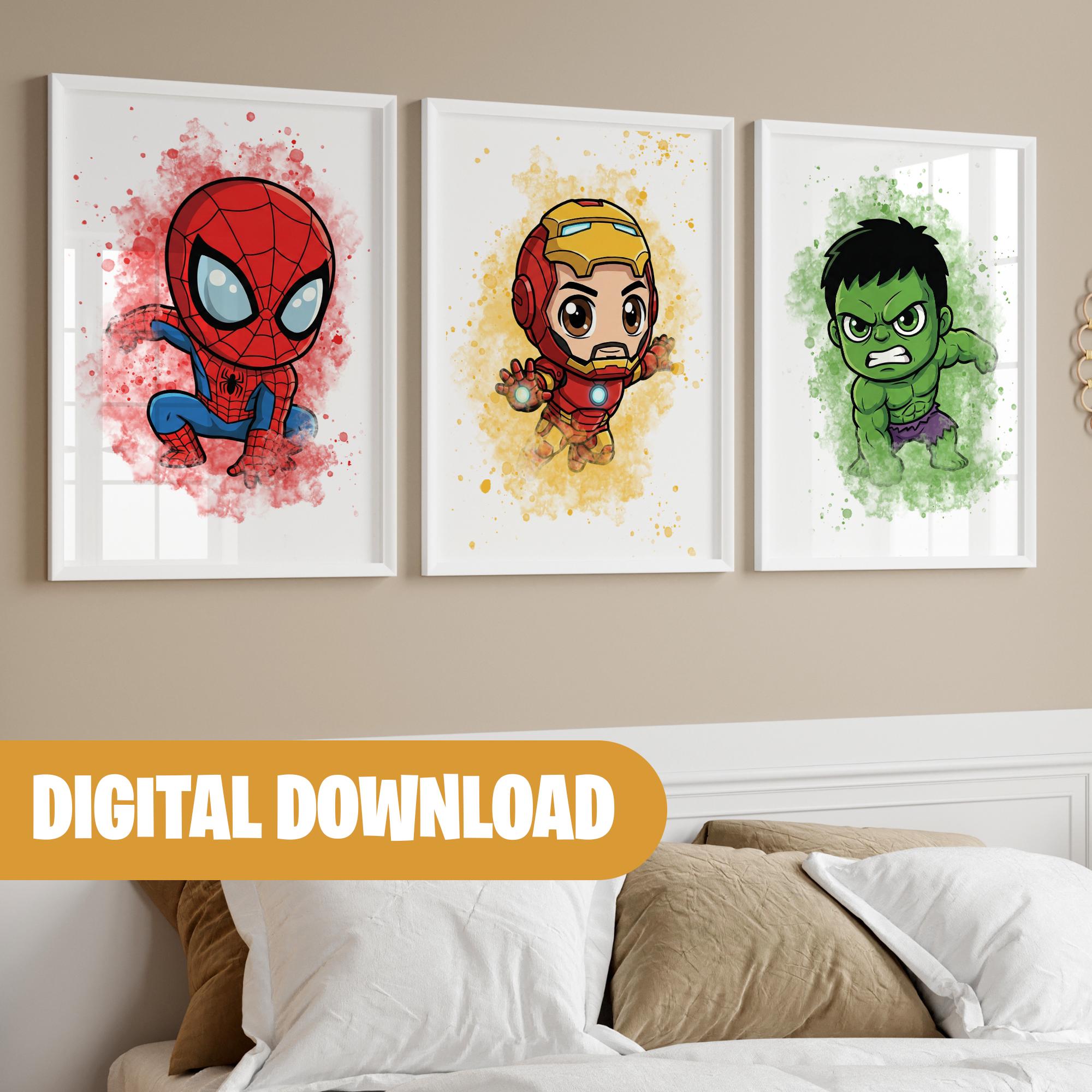 6 Nursery Superheroes Prints Kids Poster Gift for Boys Baby Boys Room ...