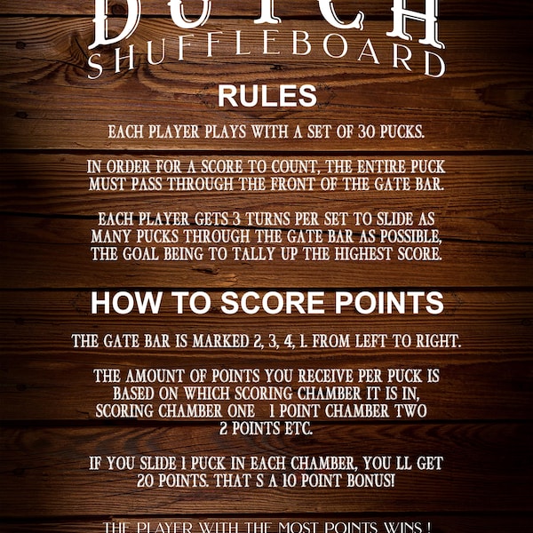 Shuffleboard Rules - Etsy