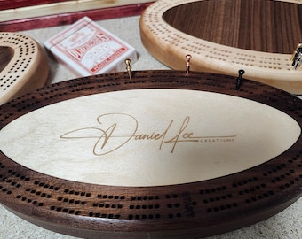 Personalized Cribbage Board, Family Name Engraved, Wedding Gift, Anniversary Gift, Couples Gift, Solid Walnut or Solid Maple
