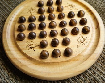 Solid Wood Marble Solitaire Game