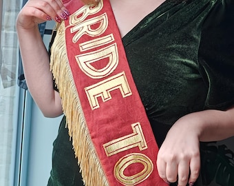 Handmade Bride Sash – Vintage Fabric, UK Made, Hen Party Accessory
