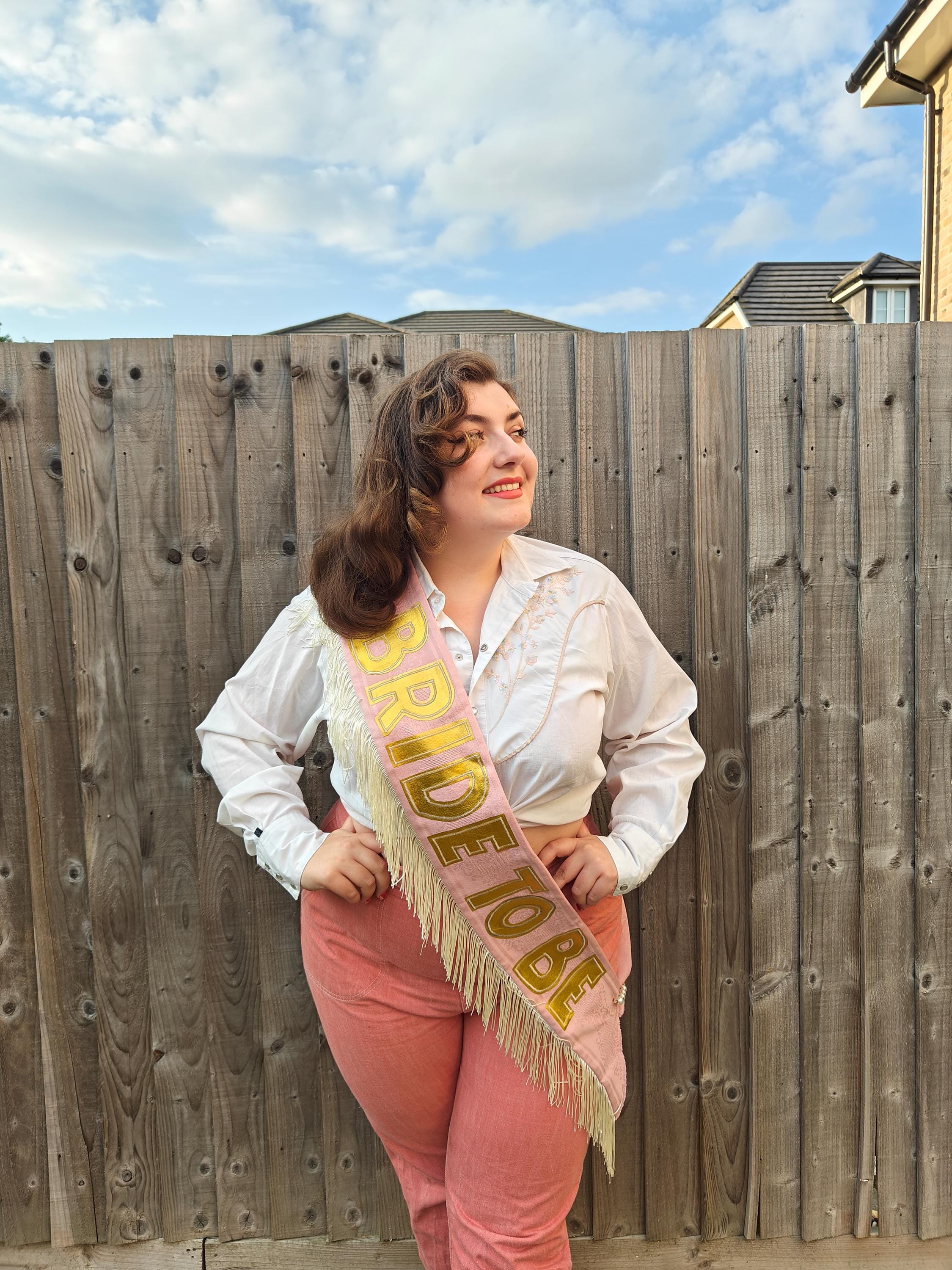 Handmade Cowgirl Bride Sash: Pink & Gold Lame, Vintage Fabric