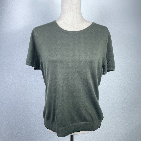 Vintage Dark Olive Green Short Sleeve Sweater