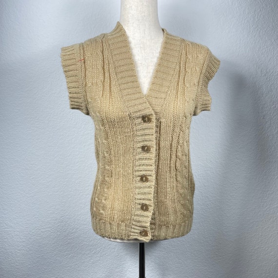 Vintage Beige Cable Knit Sweater Vest - image 1