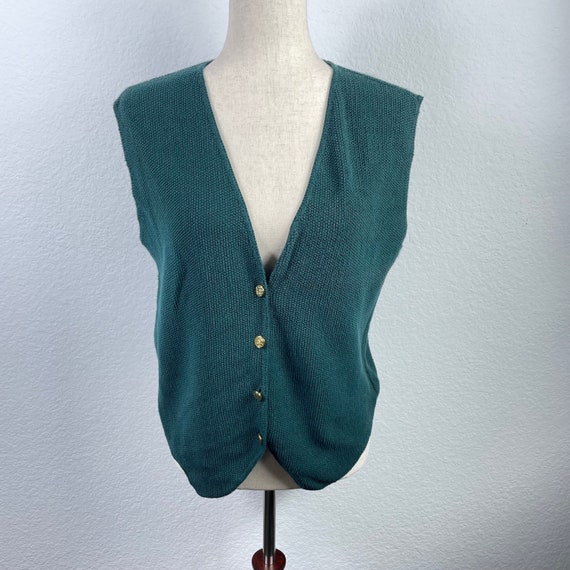 Vintage Dark Green Textured Sweater Vest - image 1