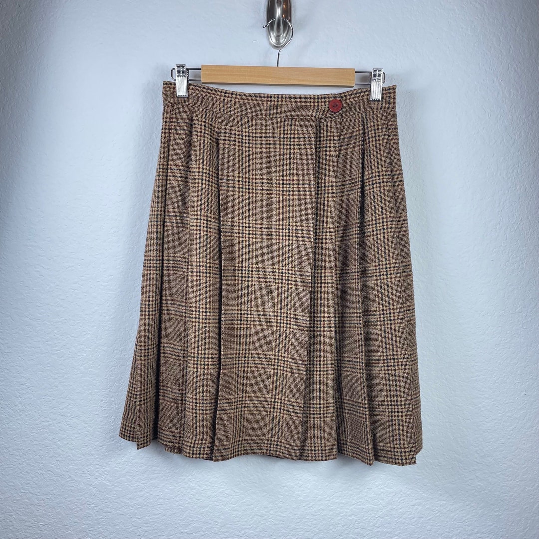 Aero Stripe Pleated Skirt_Brown, Beige