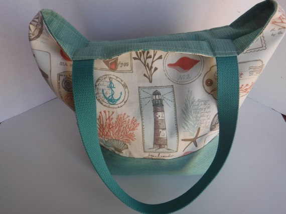 Beach Themed Market Bag Water Repellent Reversible Outdoor Beach Themed Market Bag Water Repellent, Beach Themed Outdoor Fabric