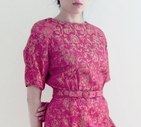 SALE! Vintage 50's/60's Red and Gold Silk Brocade… - image 1