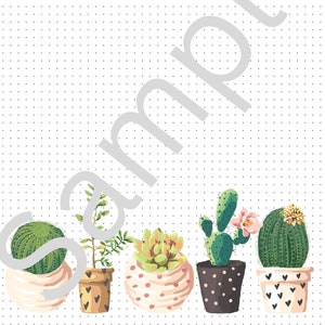 Página del planificador de cactus imprimible con cuadrícula de puntos, tamaño carta de EE. UU.