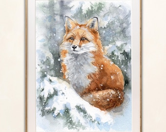 Fox Watercolor Art Print, Animal Painting, Woodland Wall Decor, Nursery Wall Art, Nature Lover Gift