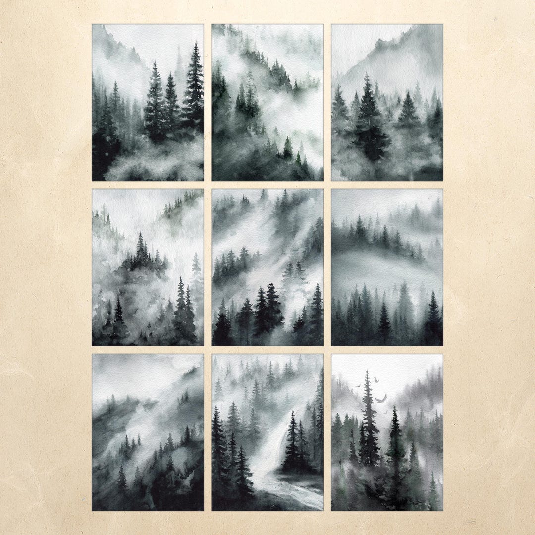 Misty Forest ACEO Collection of 9 Prints, Mini Watercolor Painting ...