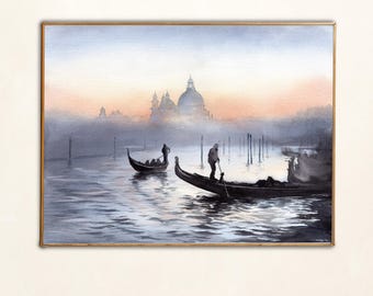 Venice Watercolor Print Italy Wall Art Gondola Painting Italy Cityscape Italian Canal Poster Travel Decor Horizontal Art Print