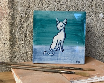 Hand painted Tile - Sphynx Cat