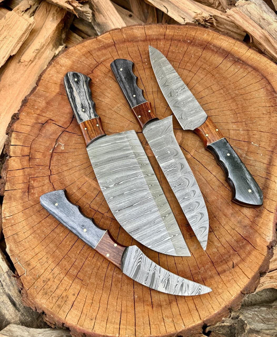 Personalized Kitchen Knife Set Hand Set 4 Pcs Damascus Steel Chef Set , Damascus Knife