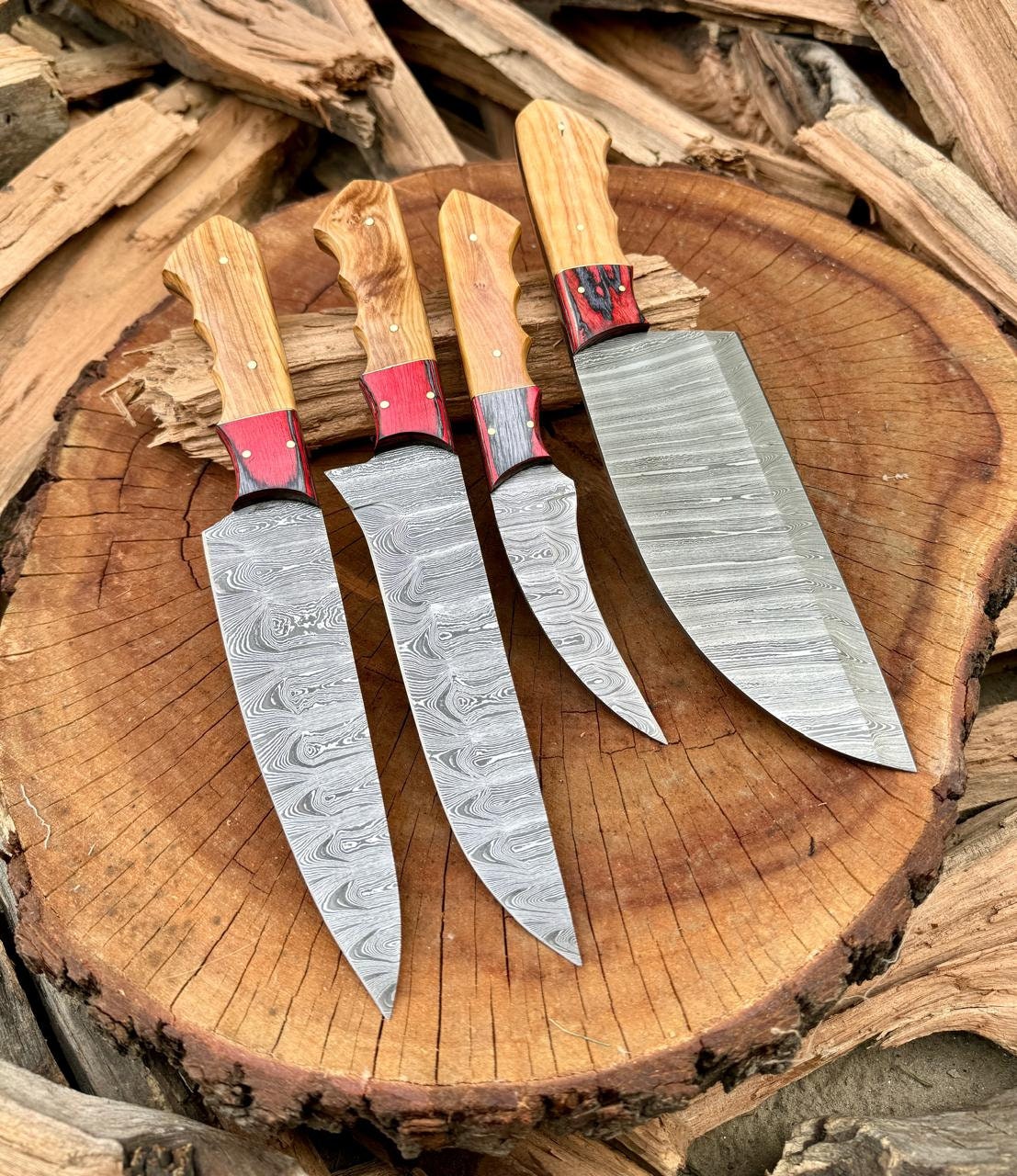 Personalized Kitchen Knife Set Hand Set 4 Pcs Damascus Steel Chef Set , Damascus Knife