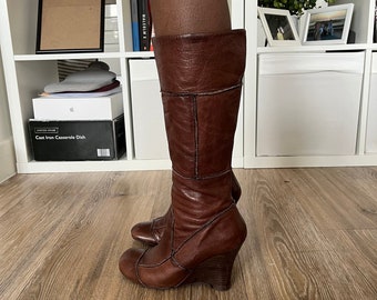 Vintage Aldo Brown Patchwork High Heel Leather Boots