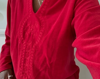 Vintage Rot / Crimson Südasiatische bestickte und genähte gemusterte Tunika Pullover