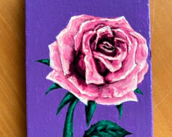Acryl Minibild einer Rose auf Leinwand (7cmx 10cm)